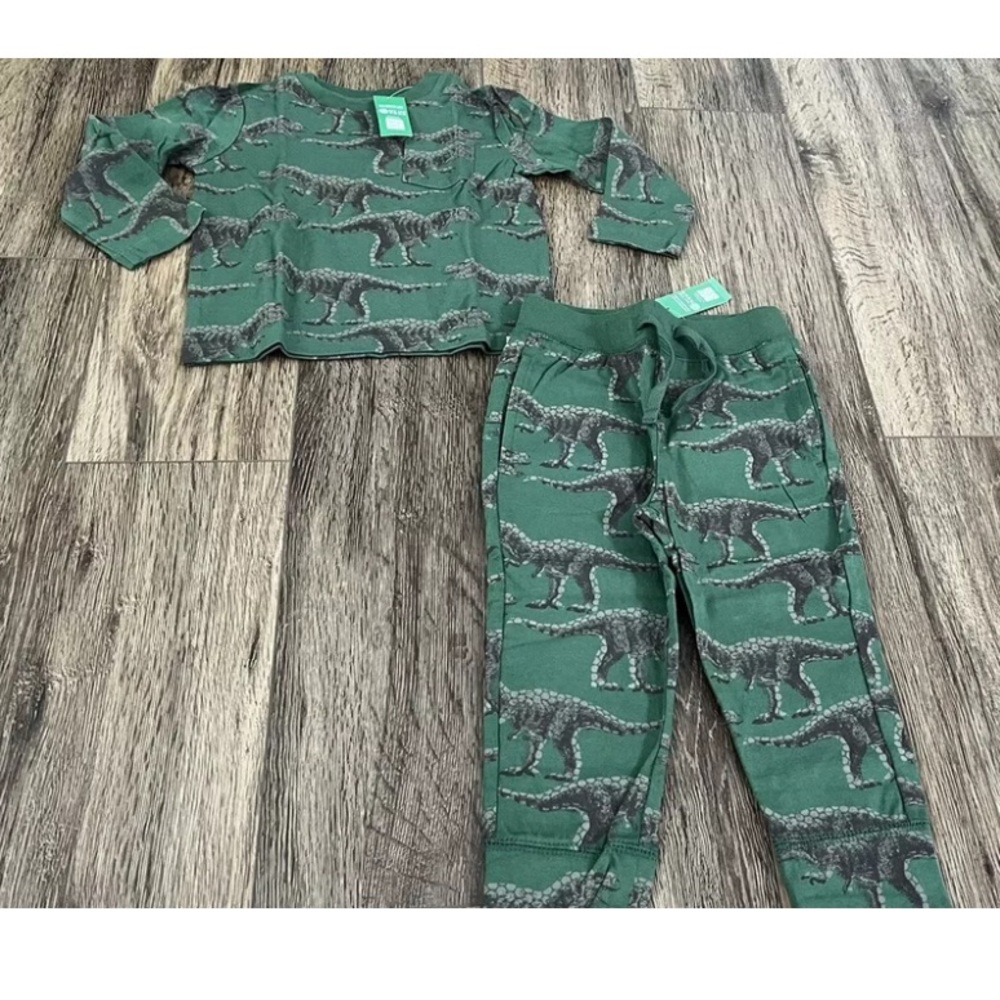 GAP Toddler Green Long Sleeve Shirt and Pants Outfit Green Dino Pattern, Size 2T - Picture 2 of 10